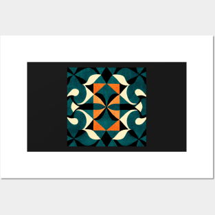 Black, Blue, White, and Orange, Textured Pattern - Geometric Design Posters and Art